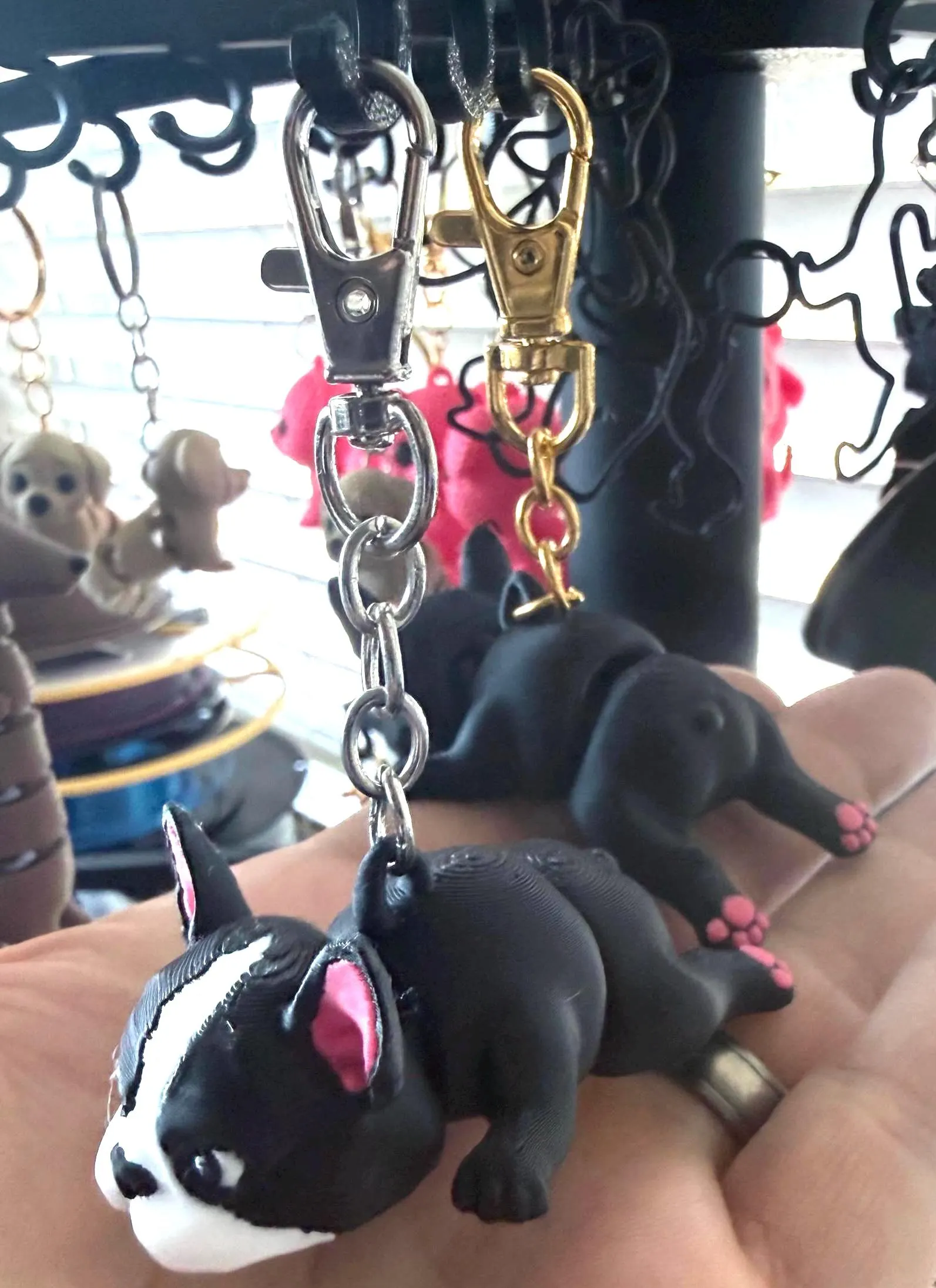Handmade 3-D print articulated French bulldog keychain