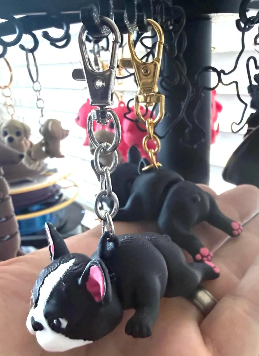 Handmade 3-D print articulated French bulldog keychain