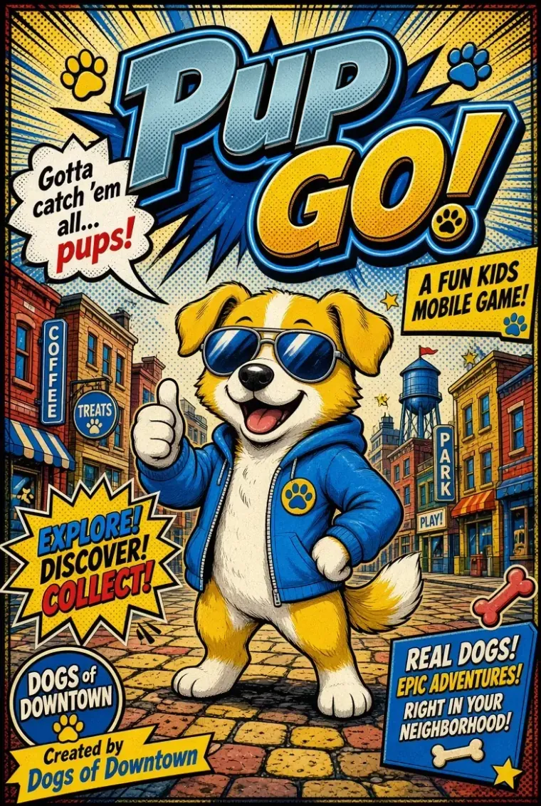 PupGO! - a fun kids mobile game. Explore, discover, collect. Created by Dogs of Downtown.